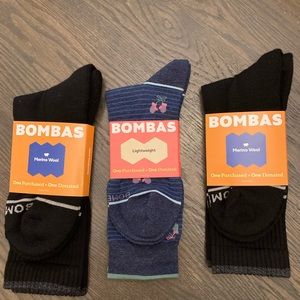 NWT 3 Pairs Women’s Large Bombas Merino Cotton Calf Crew Socks Black Blue
